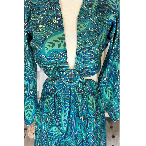 Sunday Up Women's Sz M Blue Multicolor Paisley Backless Halter Midi Dress #0325 - Picture 3 of 13